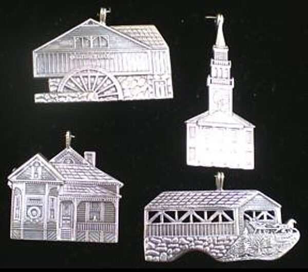Victorian Village Sterling Silver Christmas Ornament Set of 4 by Hand and Hammer #0923