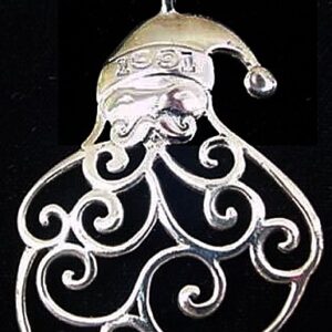 Santa Claus 1991 Sterling Silver Christmas Ornament by Hand Hammer #1056