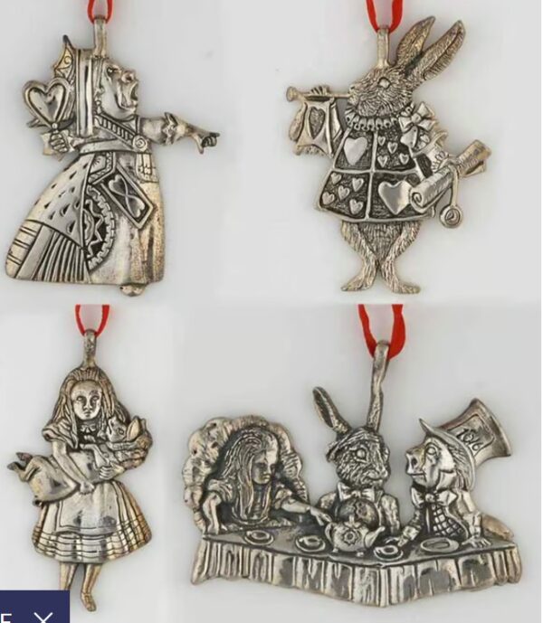Alice in Wonderland Sterling Silver Christmas Ornaments Set of 4