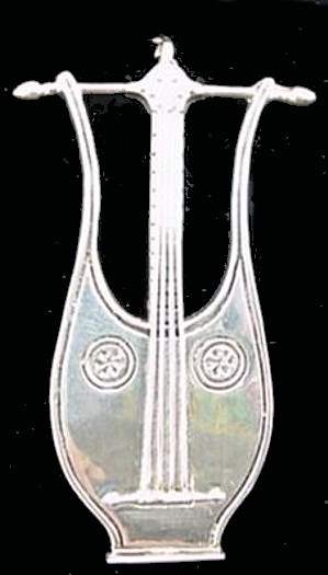 Lyre Instrument Sterling Christmas Ornament 1994 by Hand and Hammer #1505