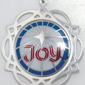 1984 Framed Joy Sterling Silver Christmas Ornament by Lunt