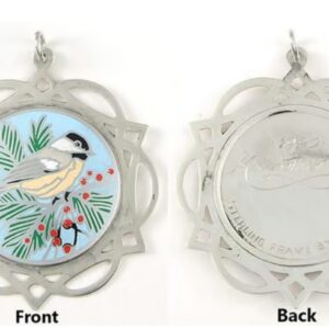 1990 Framed Chickadee Sterling Silver Christmas Ornament by Lunt