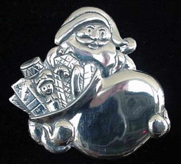 Santa with Pack Sterling Christmas Ornament 1998 by Hand & Hammer #2141