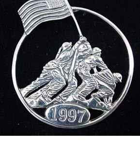 Iwo Jima Memorial Sterling Christmas Ornament dated 1997 by Hand and Hammer #2146
