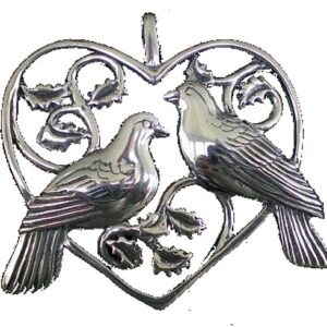 Love Birds Sterling Christmas Ornament 2000 by Hand Hammer #2536