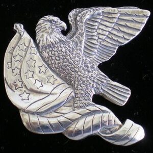 American Bald Eagle & Flag Sterling Christmas Ornament 2002 by Hand & Hammer #3032
