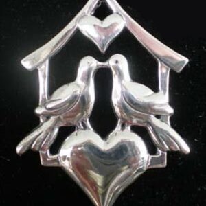 Lovebirds Hearts Sterling Christmas Ornament #3089 by Hand & Hammer 2003