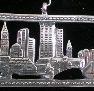Boston Harbor Skyline Sterling Christmas Ornament 2002 by Hand and Hammer #3015