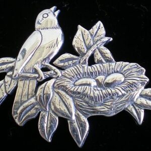 Bird in Nest Sterling Christmas Ornament 2003 Hand and Hammer #3234