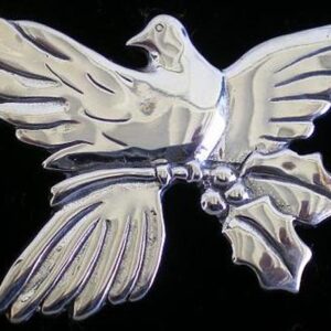 Peace Dove & Holly Leaf Sterling Christmas Ornament 2003 by Hand & Hammer #3240