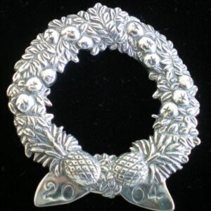 Colonial Williamsburg Wreath Sterling Christmas Ornament dated 2004 by Hand and Hammer #3363