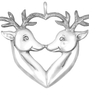 Pair of Reindeer Heart Sterling Christmas Ornament 2005 by Hand & Hammer #3679
