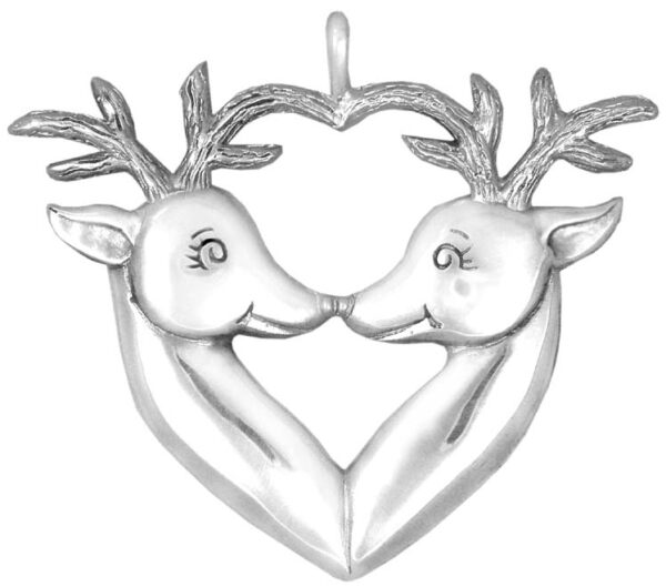 Pair of Reindeer Heart Sterling Christmas Ornament 2005 by Hand & Hammer #3679