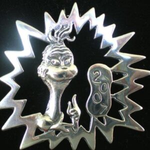 Dr Seuss Mr Grinch Sterling Christmas Ornament by Hand and Hammer #3348