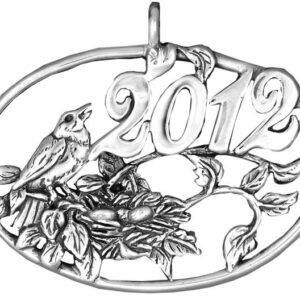 2012 Bird in Nest Sterling Silver Christmas Ornament by Hand & Hammer #4155