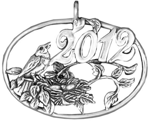 2012 Bird in Nest Sterling Silver Christmas Ornament by Hand & Hammer #4155