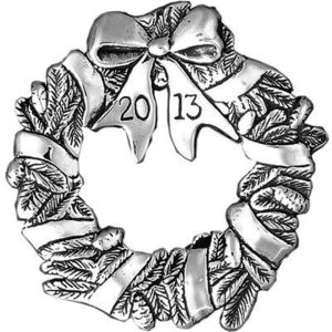 Decorated Wreath 2013 Sterling Christmas Ornament by Hand and Hammer #4175