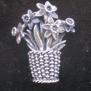 Sterling Silver Daffodil Basket Brooch by Hand and Hammer Silversmiths