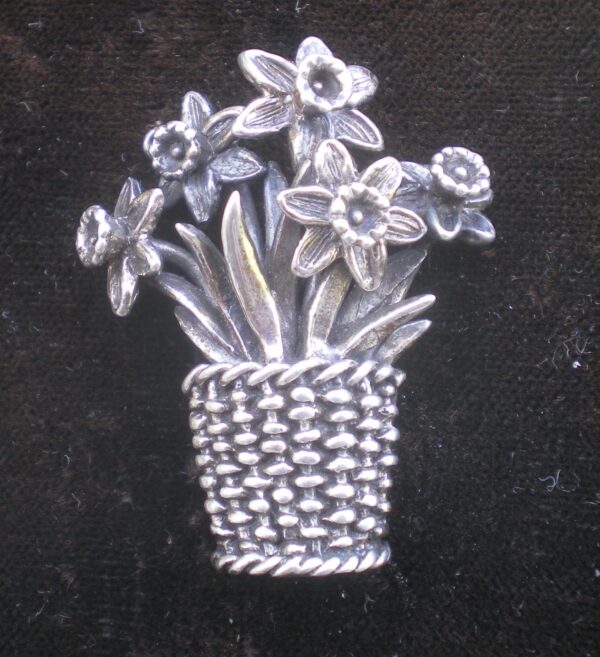 Sterling Silver Daffodil Basket Brooch by Hand and Hammer Silversmiths