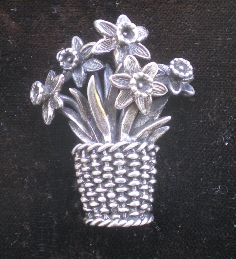 Sterling Silver Daffodil Basket Brooch by Hand and Hammer Silversmiths