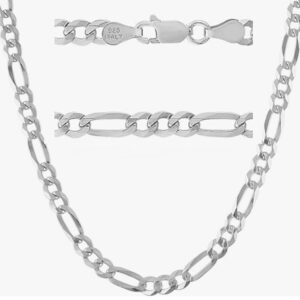 Figaro Sterling Silver Chains with Lobster Claw Catch 3/16" Thickness Made in Italy