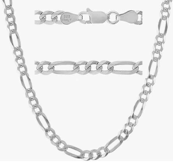 Figaro Sterling Silver Chains with Lobster Claw Catch 3/16" Thickness Made in Italy