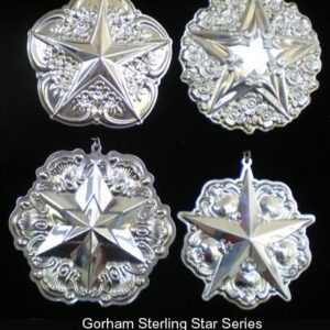 Gorham Flatware Patterned Stars Sterling Silver Christmas Ornaments Complete Set of 4