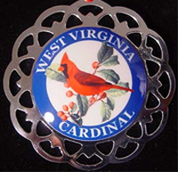 West Virginia Cardinal Bird Sterling Silver Medallion Pendant by Lunt