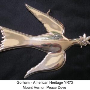 1973 Mount Vernon Peace Dove Sterling Silver Christmas Ornament for American Heritage