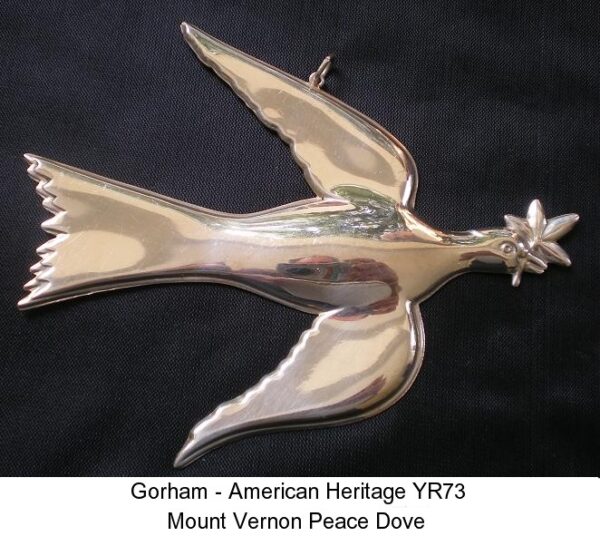 1973 Mount Vernon Peace Dove Sterling Silver Christmas Ornament for American Heritage