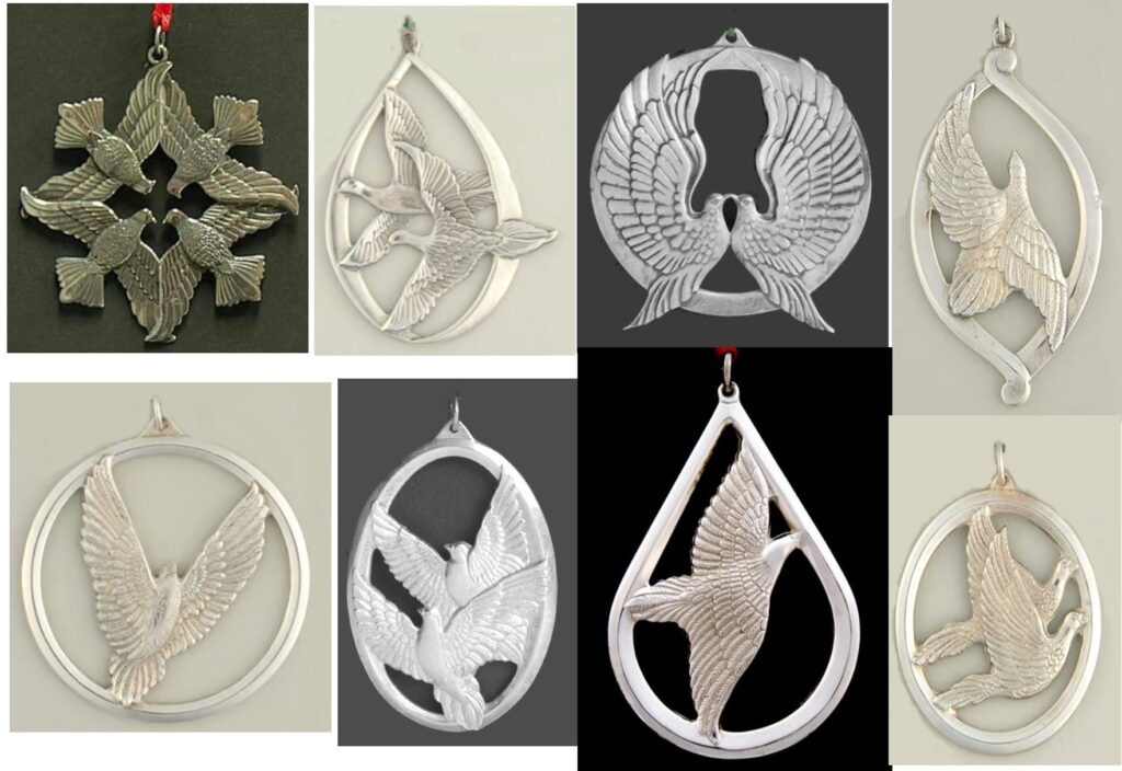 Peace Doves by Wallace 1971 - 1978 Sterling Christmas Ornament Complete Set of 8