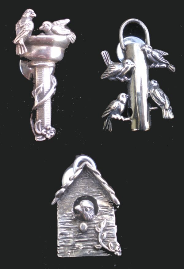 Set of 3 Sterling Silver Bird Pins by Hand and Hammer Silversmiths