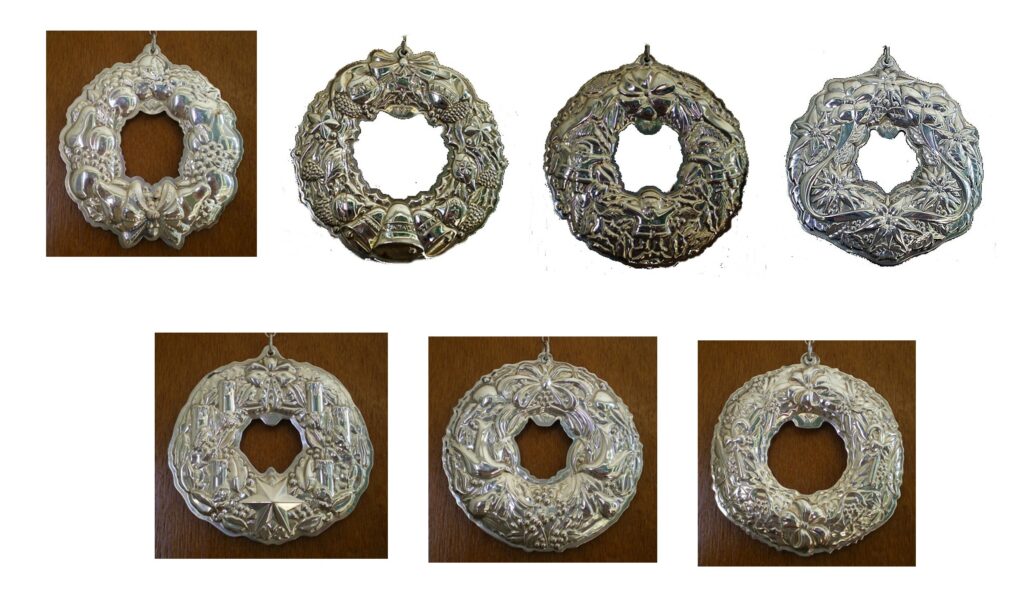 Wallace Wreaths Complete Set of 7 from 1994 - 2000 Sterling Christmas Ornaments
