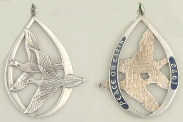 1972 Peace Dove Sterling Silver Christmas Ornament by Wallace Silversmiths 2nd Edition