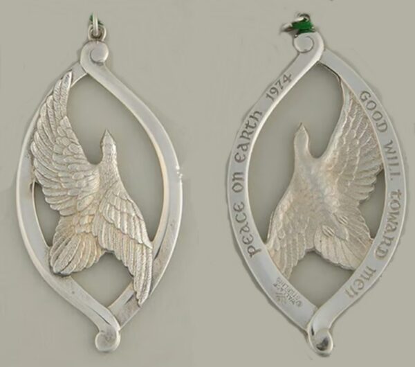 1974 Peace Dove Sterling Silver Christmas Ornament by Wallace Silversmiths 4th Edition