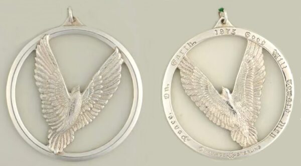 1975 Peace Dove Sterling Silver Christmas Ornament by Wallace Silversmiths 5th Edition