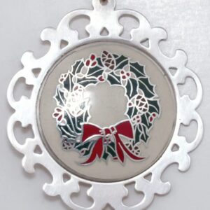 1978 Framed Wreath Sterling Silver Christmas Ornament by Lunt