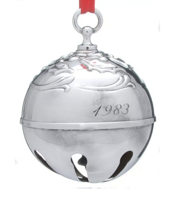1983 Reed and Barton 3-D Holly Bell Silver Plated Christmas Ornament 8th Edition