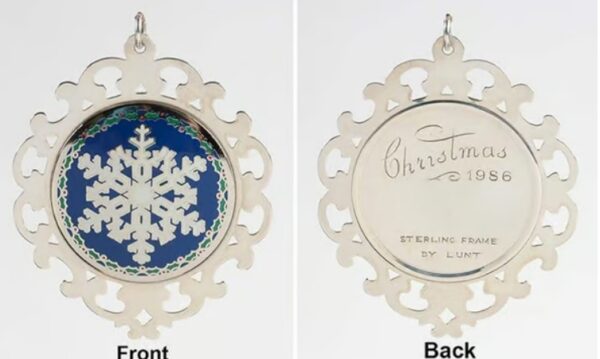 1986 Framed Snowflake Sterling Silver Christmas Ornament by Lunt