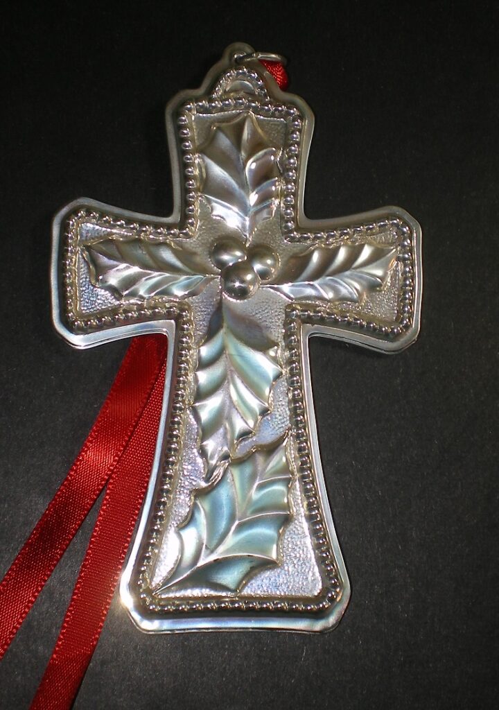 1994 Towle Cross with Holly Sterling Silver Christmas Ornament 1st Edition
