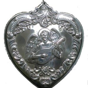 ​​1997 Grande Baroque Heart Angel Mandolin Sterling Silver Christmas Ornament by Wallace 6th Edition