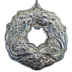 1997 Wreath with Poinsettia Flowers Sterling Silver Christmas Ornament by Wallace 4th Edition