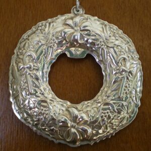 2000 Wreath with Candy Canes Sterling Silver Christmas Ornament by Wallace 7th Edition