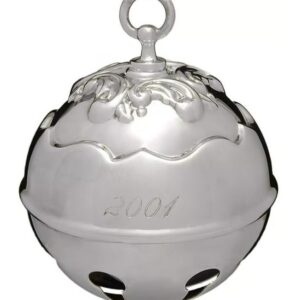 2001 Reed and Barton 3-D Holly Bell Silver Plated Christmas Ornament 26th Edition