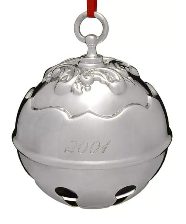 2001 Reed and Barton 3-D Holly Bell Silver Plated Christmas Ornament 26th Edition