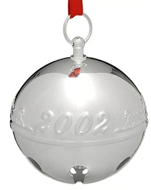 2002 Silver Plated Sleigh Bell Christmas Ornament by Wallace