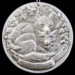 2012 Artic Foxes Sterling Silver Christmas Ornament by Sculpture Workshop