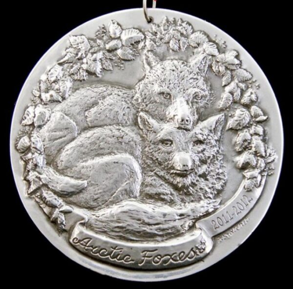 2012 Artic Foxes Sterling Silver Christmas Ornament by Sculpture Workshop