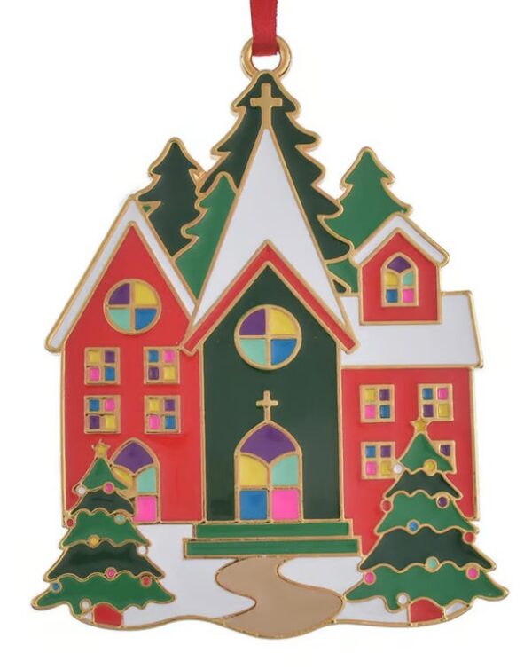 2024 Gold Plated Enameled Christmas Village Church Ornament by Wallace 1st Edition