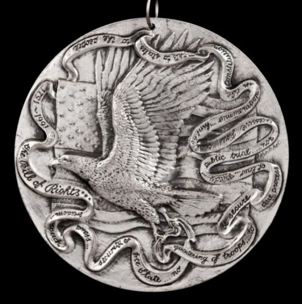USA Bill of Rights Sterling Silver Christmas Ornament by Sculpture Workshop